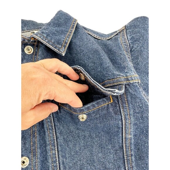 Denim Jean Jacket M Red Paisley Cuffs Button Front 100% Cotton Western Retro - Picture 12 of 14